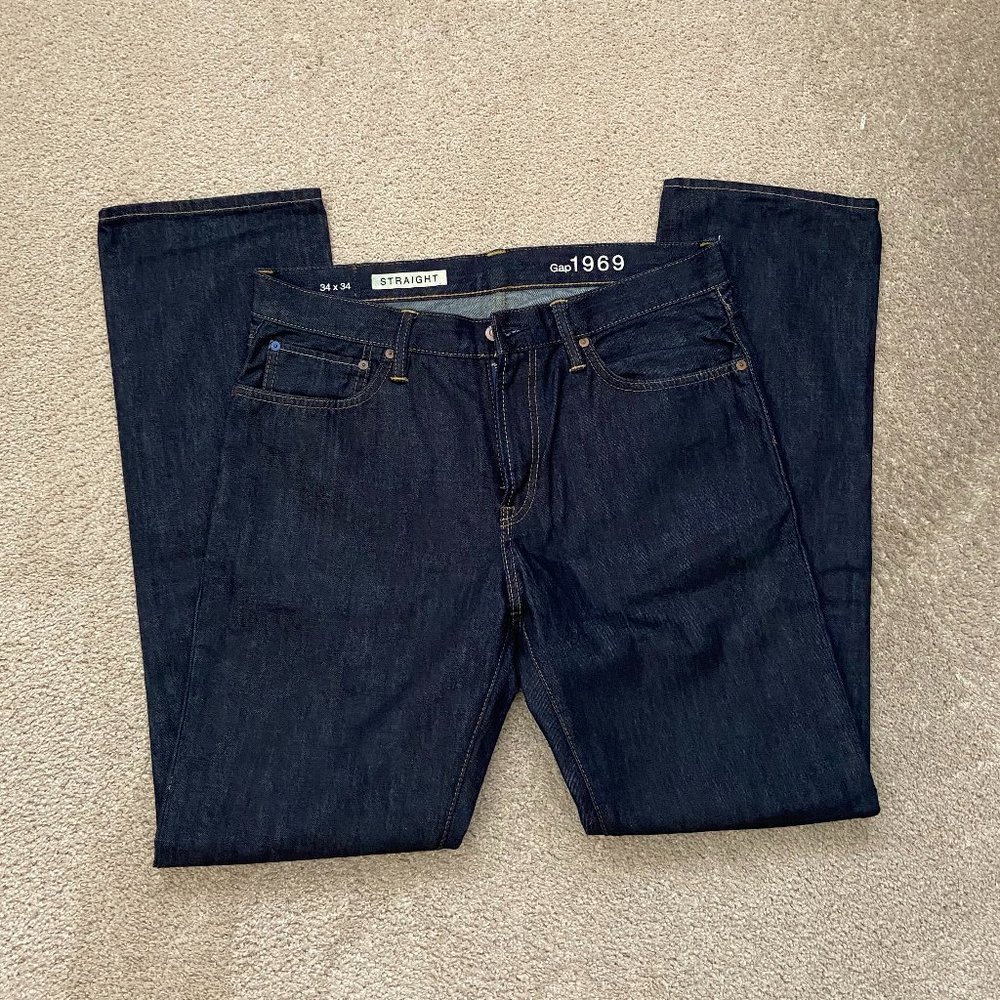 Mens 34x34 100% cotton dark blue straight jeans